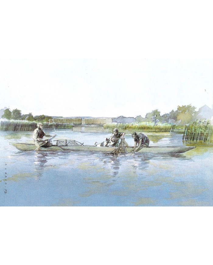 Carte postale - Pêche en pirogue
