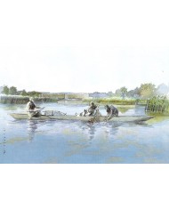 Carte postale - Pêche en pirogue